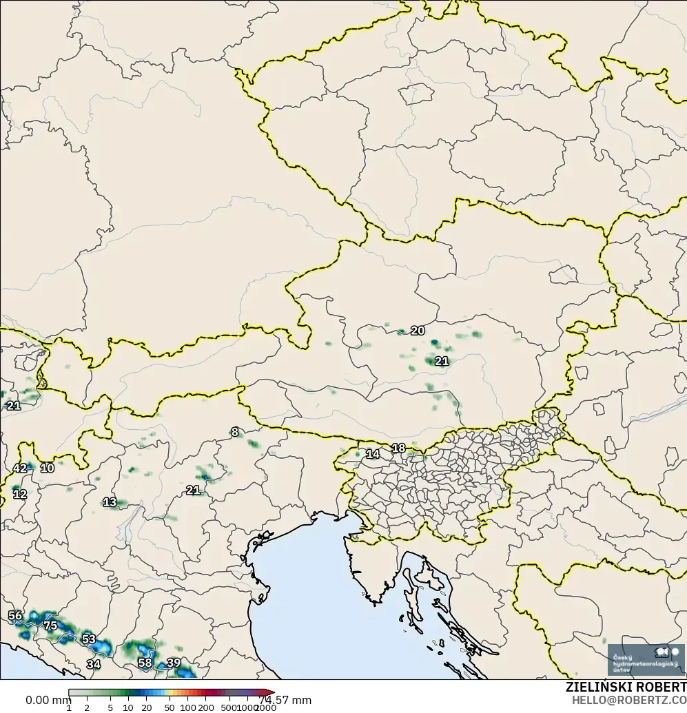 ALADIN CZ 2.3 km modelo - Austria, Acumulación de precipitación