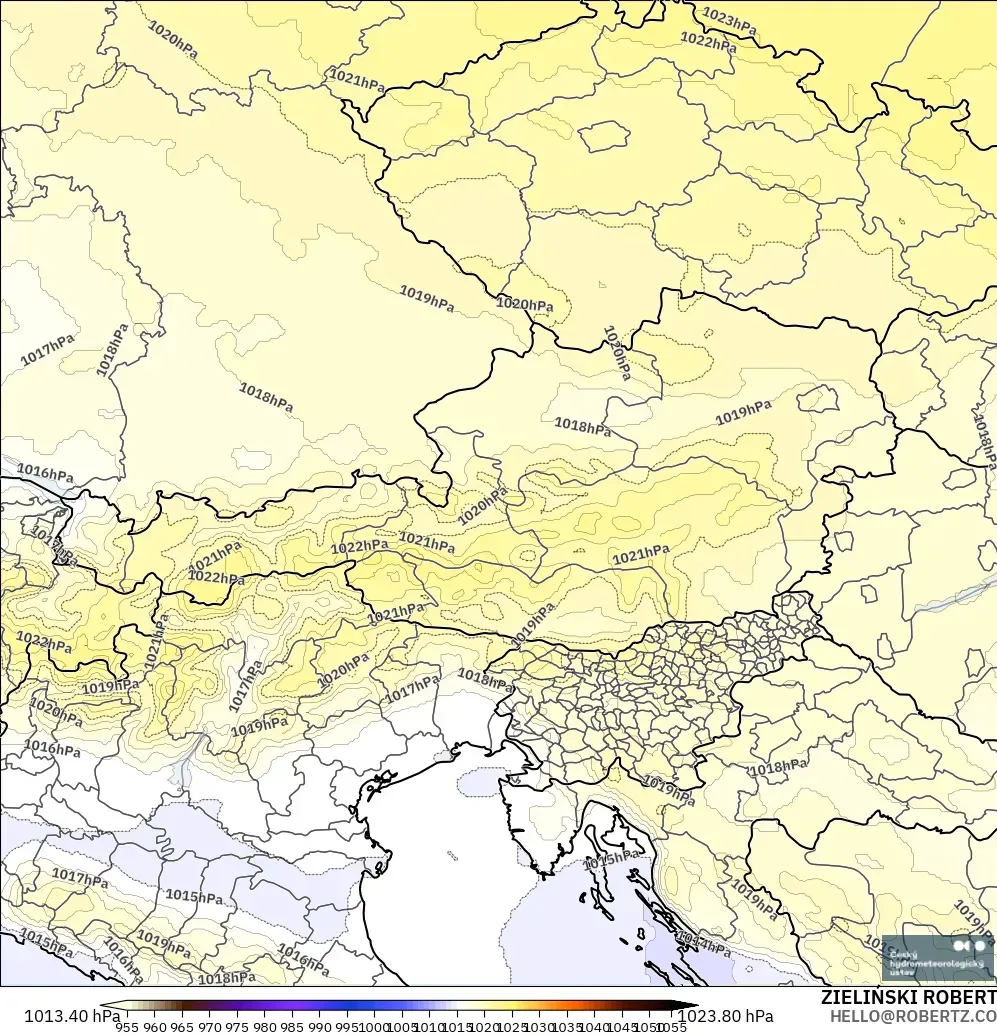 ALADIN CZ 2.3 km modelo - Austria, Presión