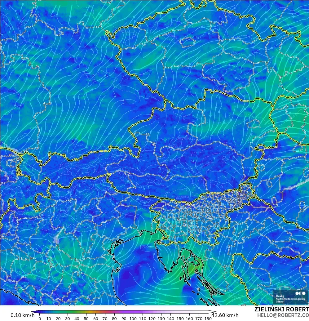 ALADIN CZ 2.3 km modelo - Austria, Viento a 10 m