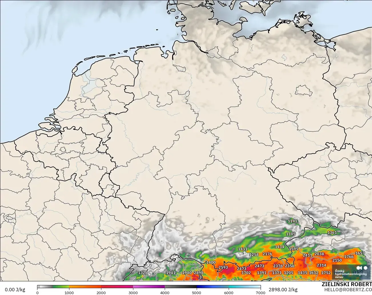 ALADIN CZ 2.3 km modelo - Alemania, CAPE