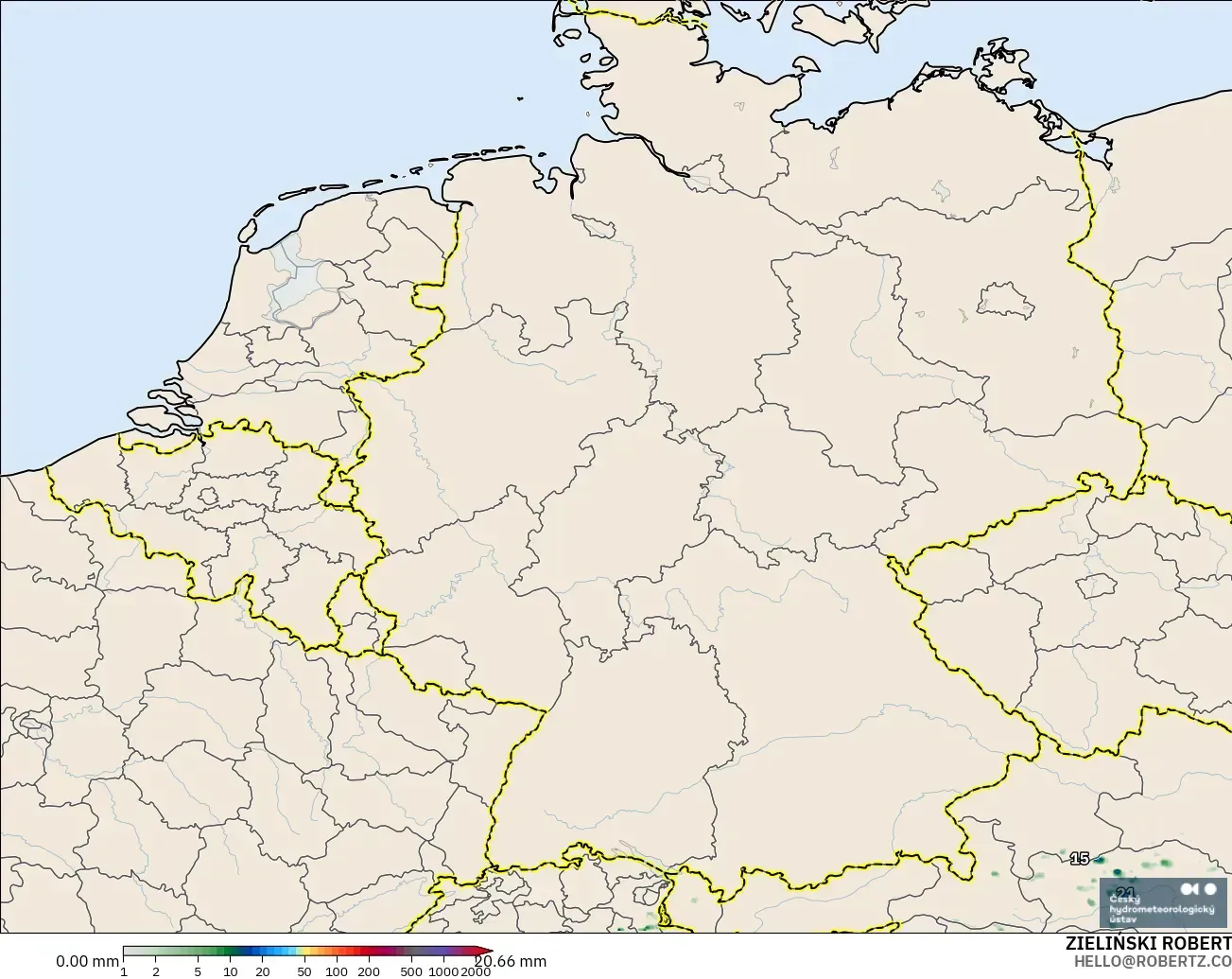 ALADIN CZ 2.3 km modelo - Alemania, Acumulación de precipitación