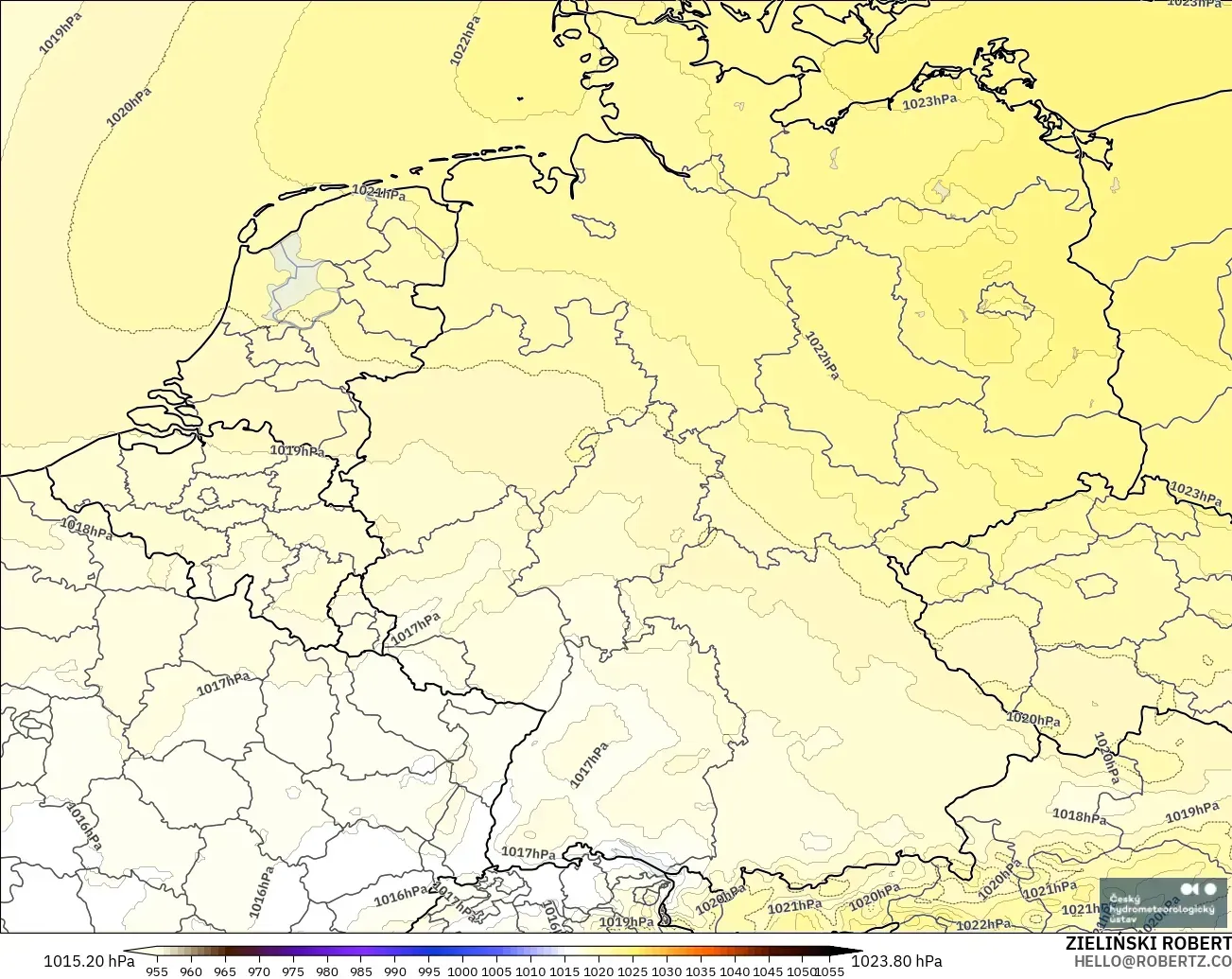 ALADIN CZ 2.3 km modelo - Alemania, Presión