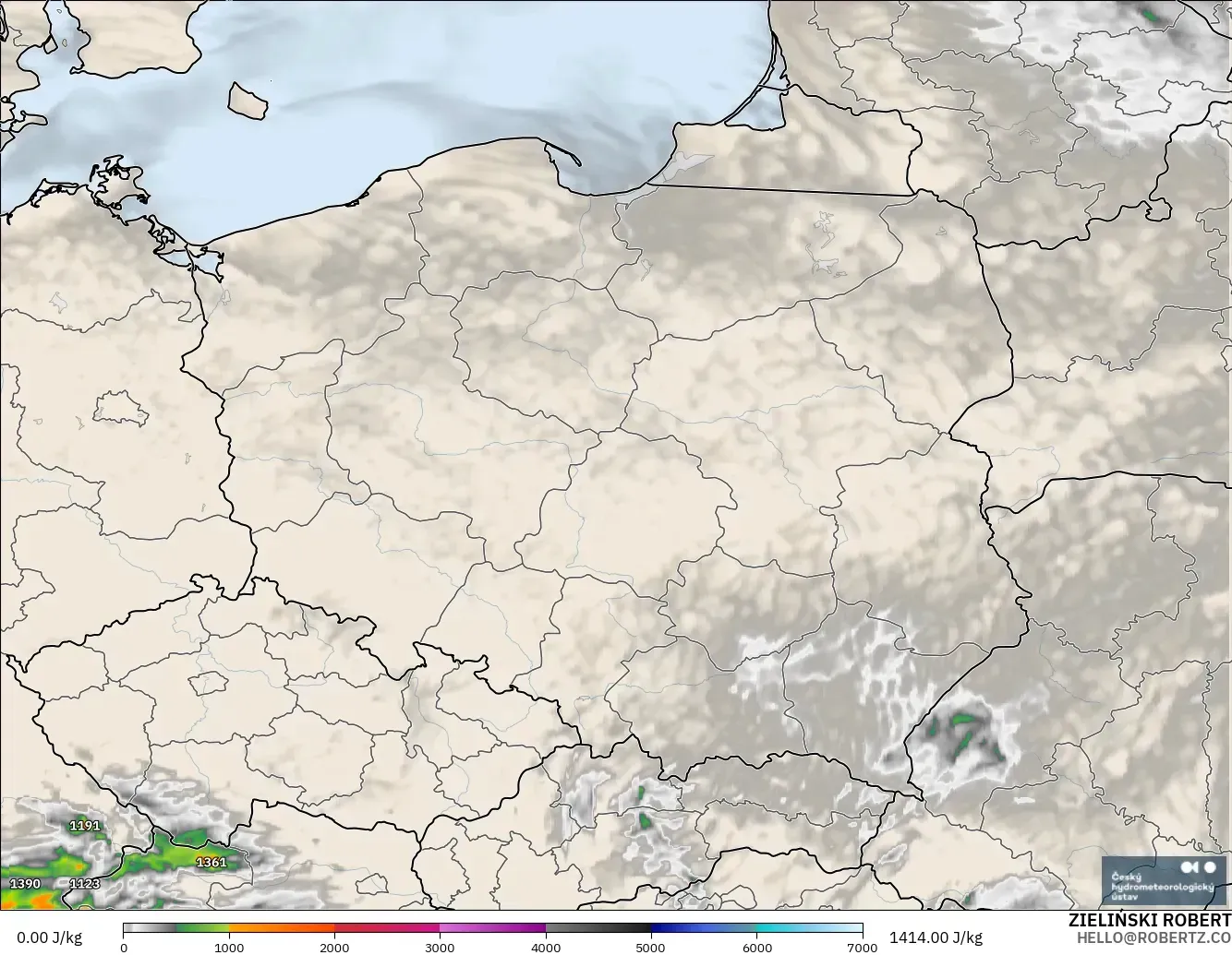 ALADIN CZ 2.3 km modelo - Polonia, CAPE