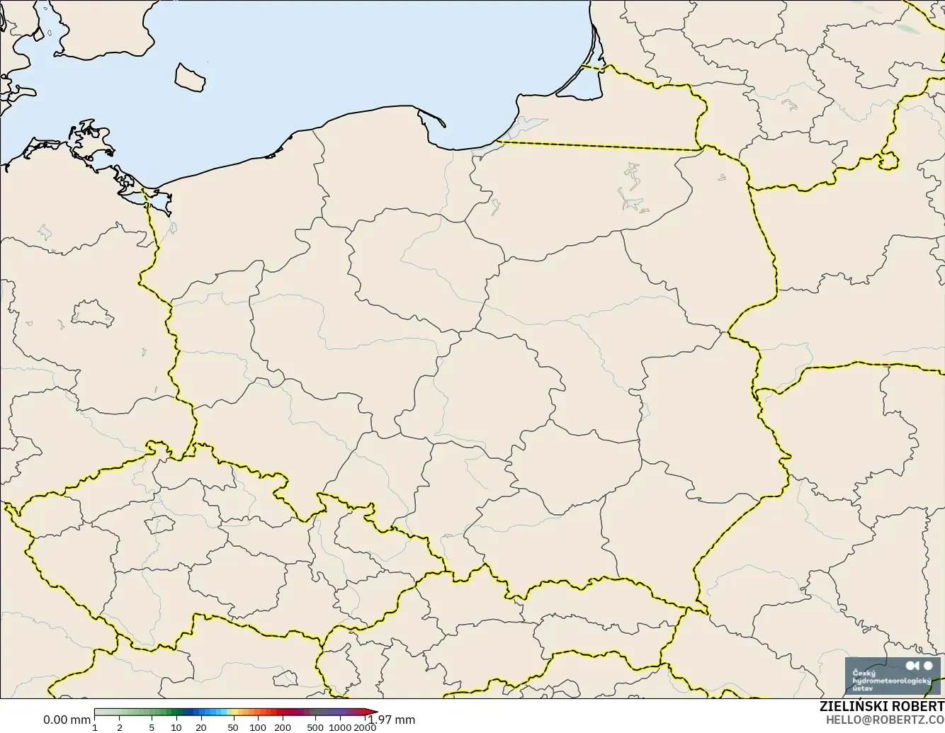 ALADIN CZ 2.3 km modelo - Polonia, Acumulación de precipitación