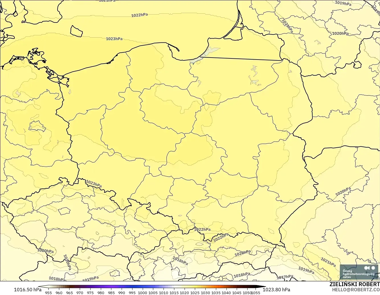 ALADIN CZ 2.3 km modelo - Polonia, Presión