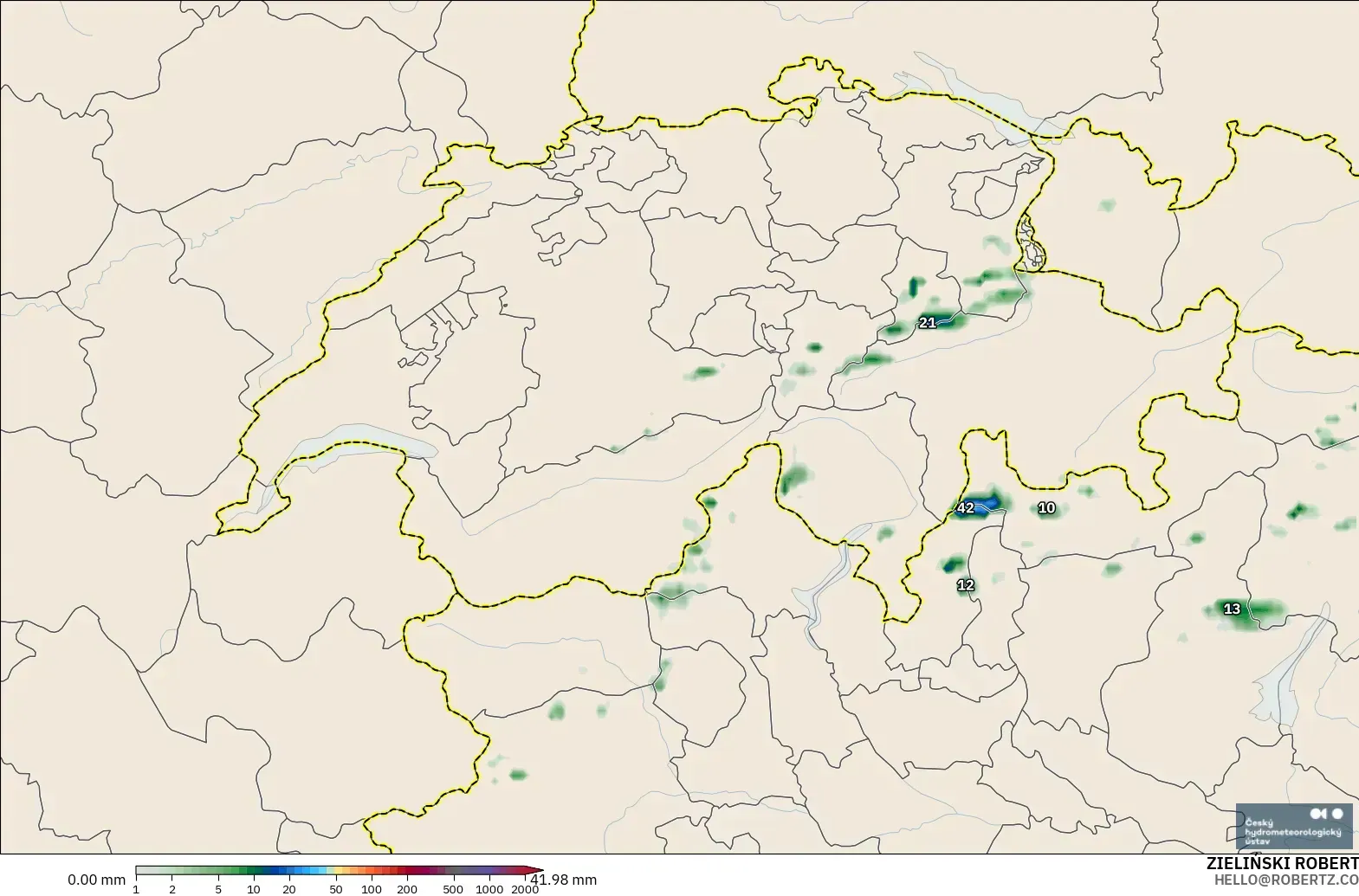 ALADIN CZ 2.3 km modelo - Suiza, Acumulación de precipitación