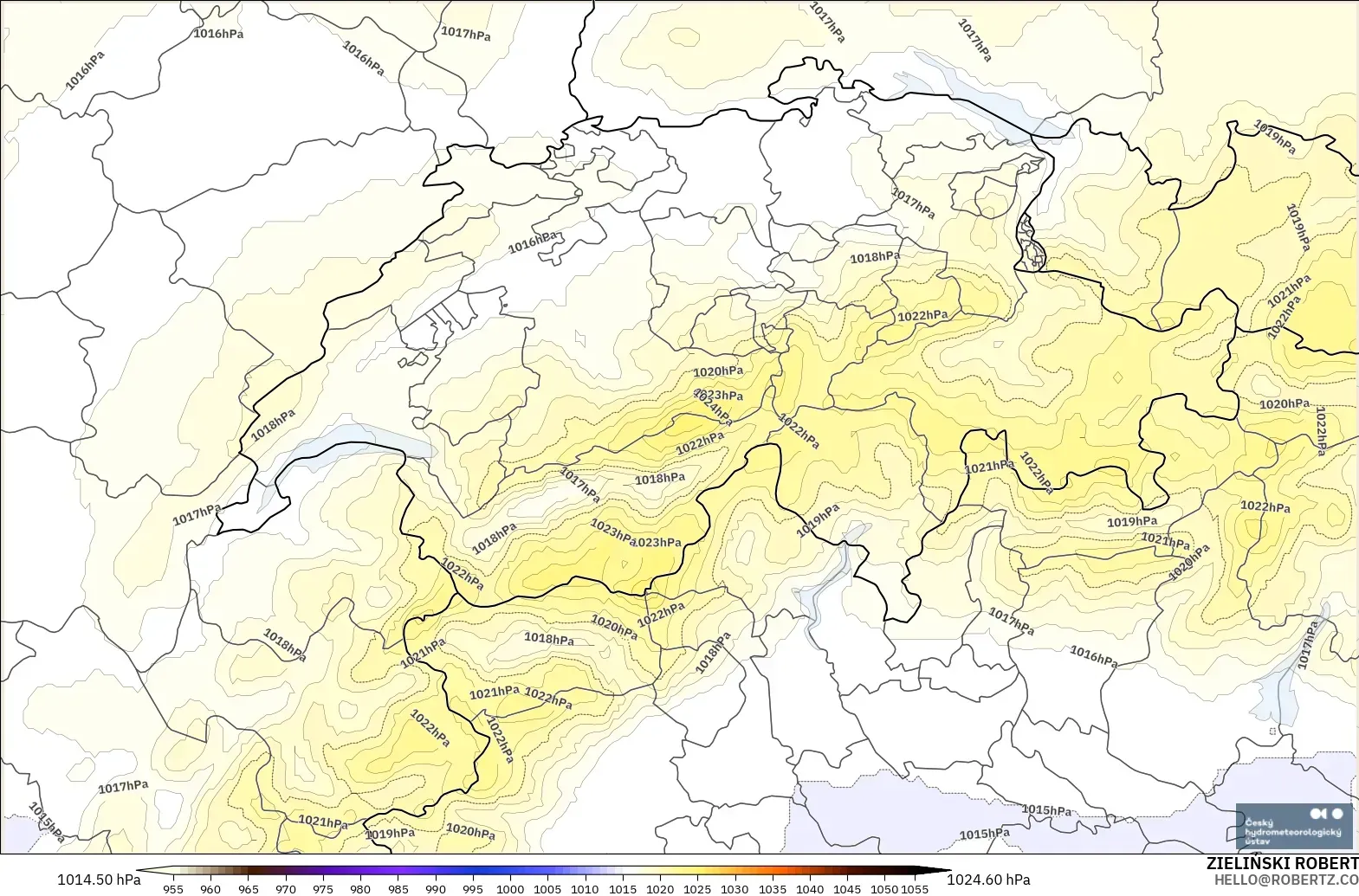 ALADIN CZ 2.3 km modelo - Suiza, Presión