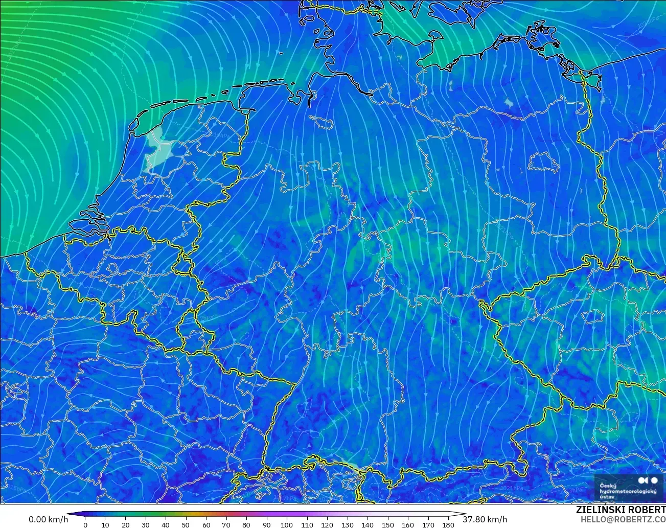 ALADIN CZ 2.3 km modelo - Alemania, Viento a 10 m