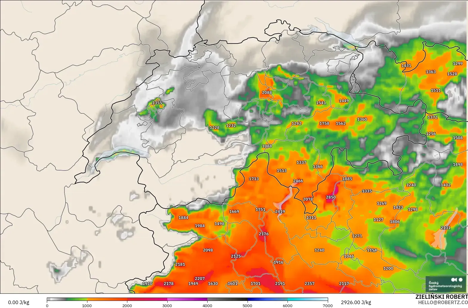 ALADIN CZ 2.3 km modelo - Suiza, CAPE