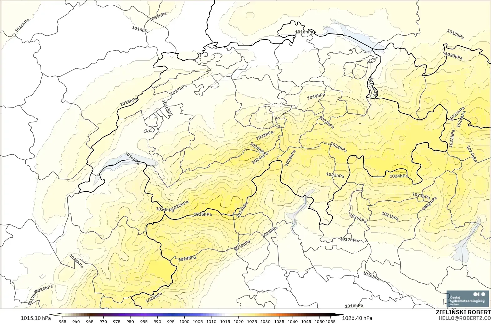 ALADIN CZ 2.3 km modelo - Suiza, Presión