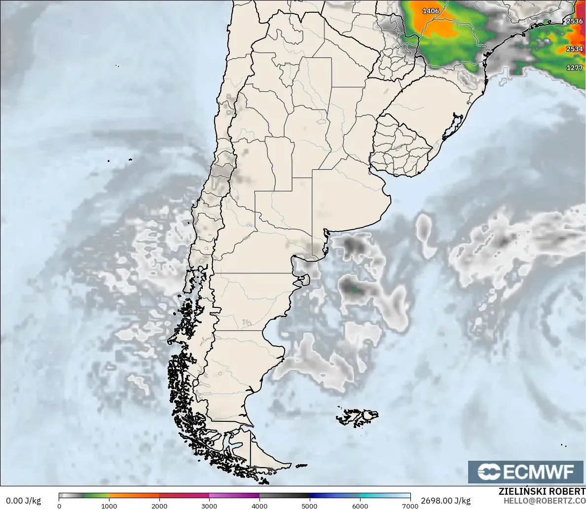 ECMWF IFS 0.25° modelo - Argentina, CAPE
