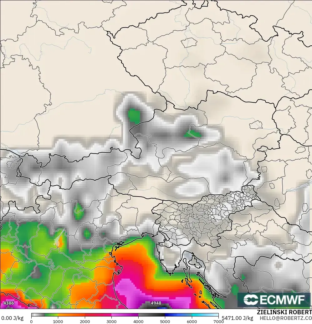 ECMWF IFS 0.25° modelo - Austria, CAPE