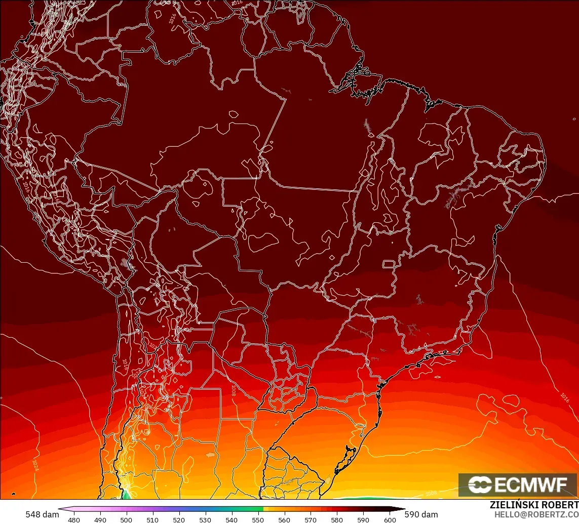 ECMWF IFS 0.25° modelo - Brasil, Altura geopotencial a 500 hPa
