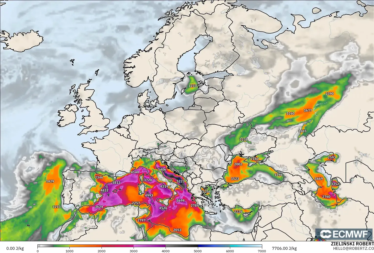ECMWF IFS 0.25° modelo - Europa, CAPE