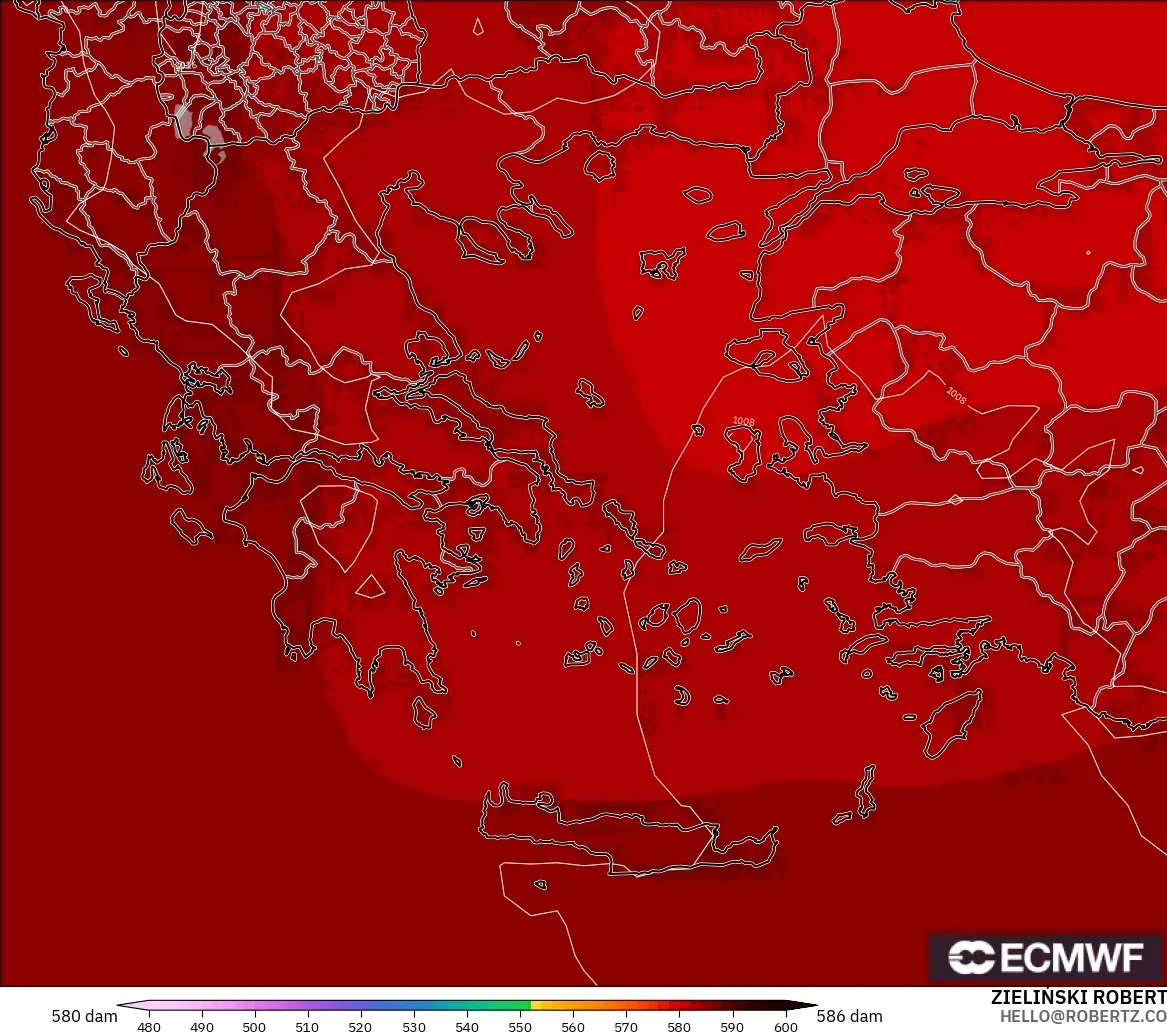 ECMWF IFS 0.25° modelo - Grecia, Altura geopotencial a 500 hPa