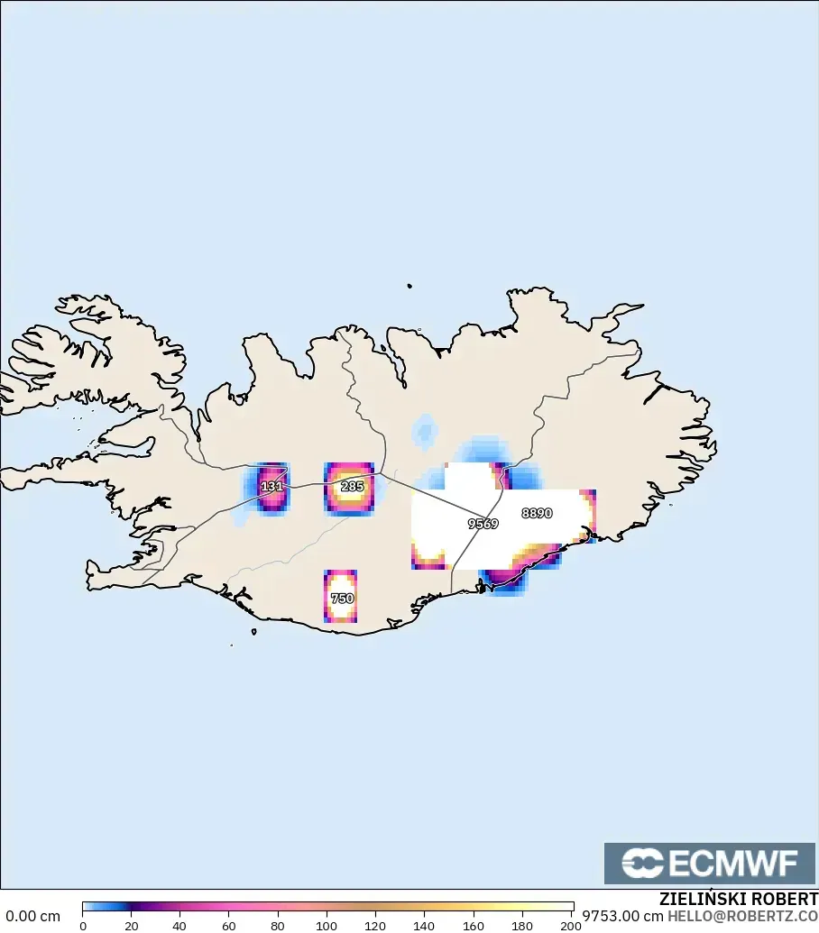 ECMWF IFS 0.25° modelo - Islandia, Profundidad de nieve