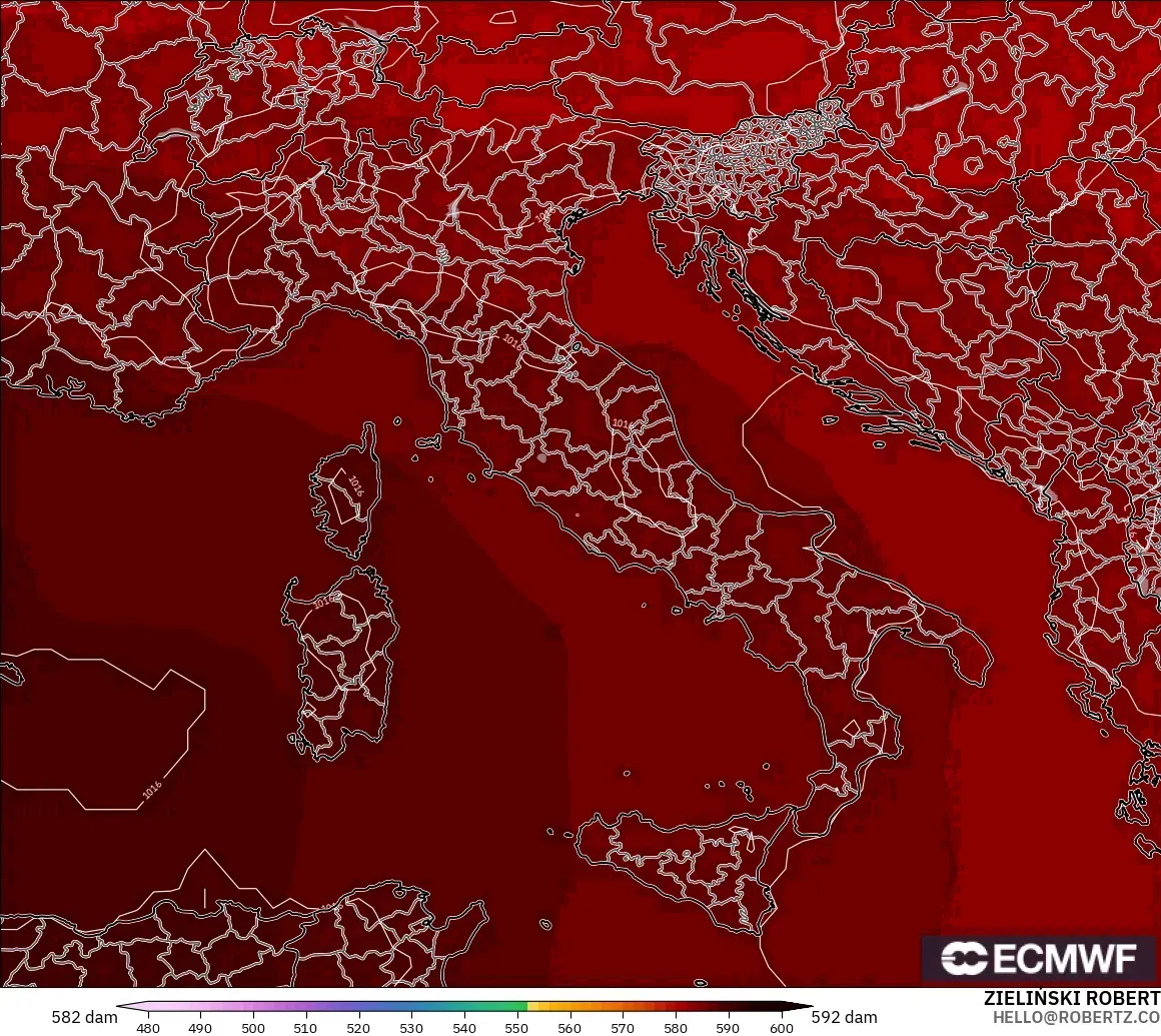 ECMWF IFS 0.25° modelo - Italia, Altura geopotencial a 500 hPa