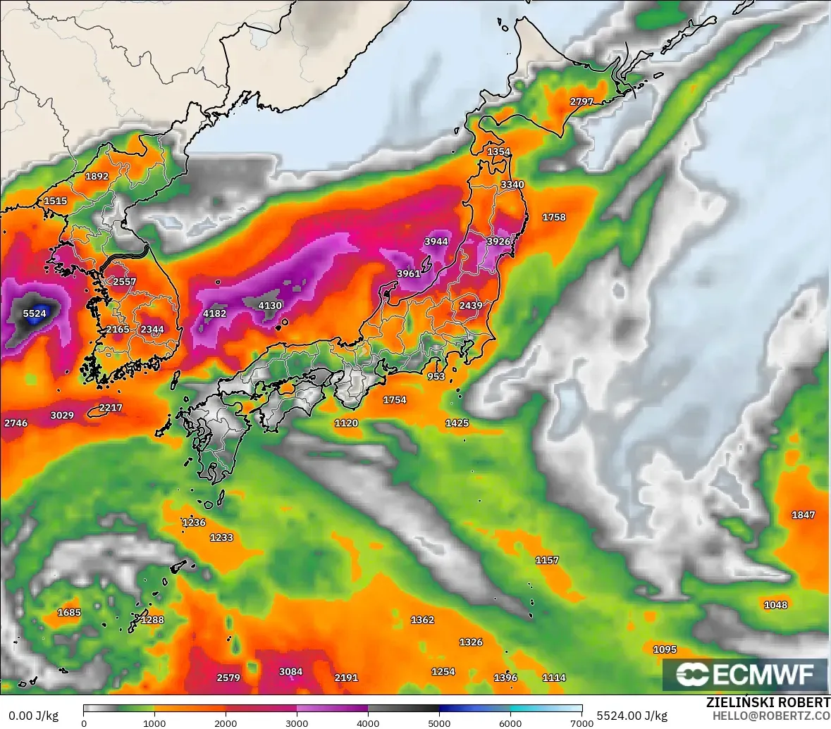 ECMWF IFS 0.25° modelo - Japón, CAPE