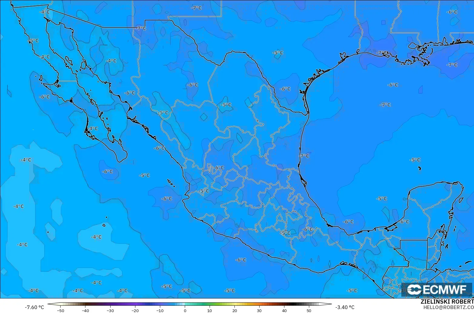 ECMWF IFS 0.25° modelo - México, Temperatura a 500 hPa