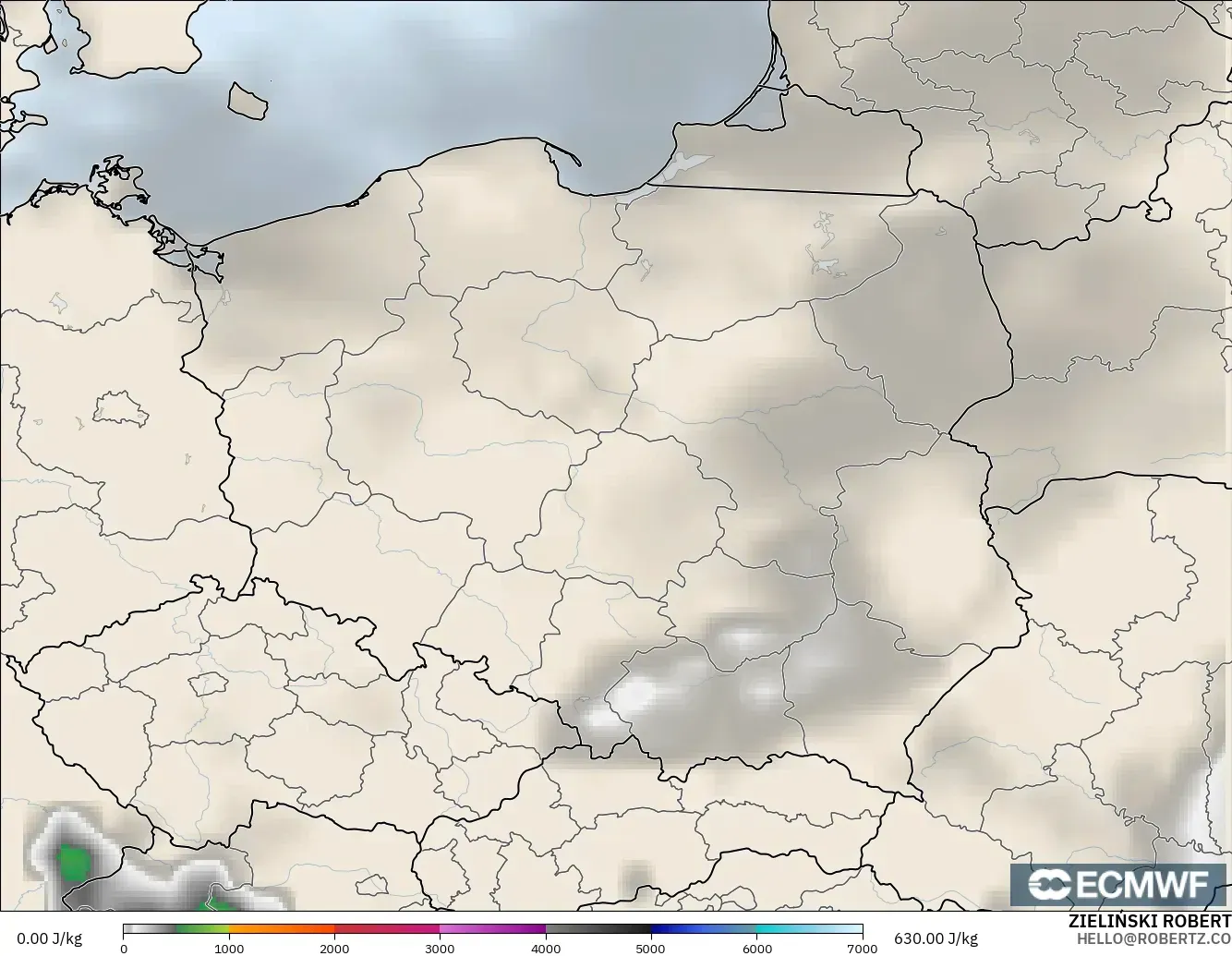 ECMWF IFS 0.25° modelo - Polonia, CAPE