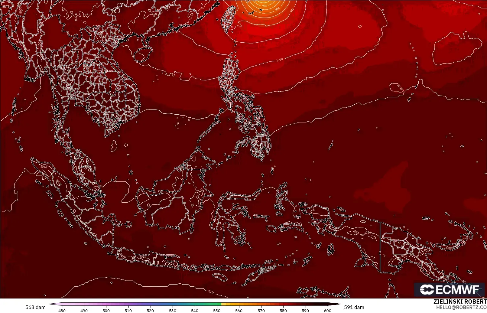ECMWF IFS 0.25° modelo - Sudeste Asiático, Altura geopotencial a 500 hPa