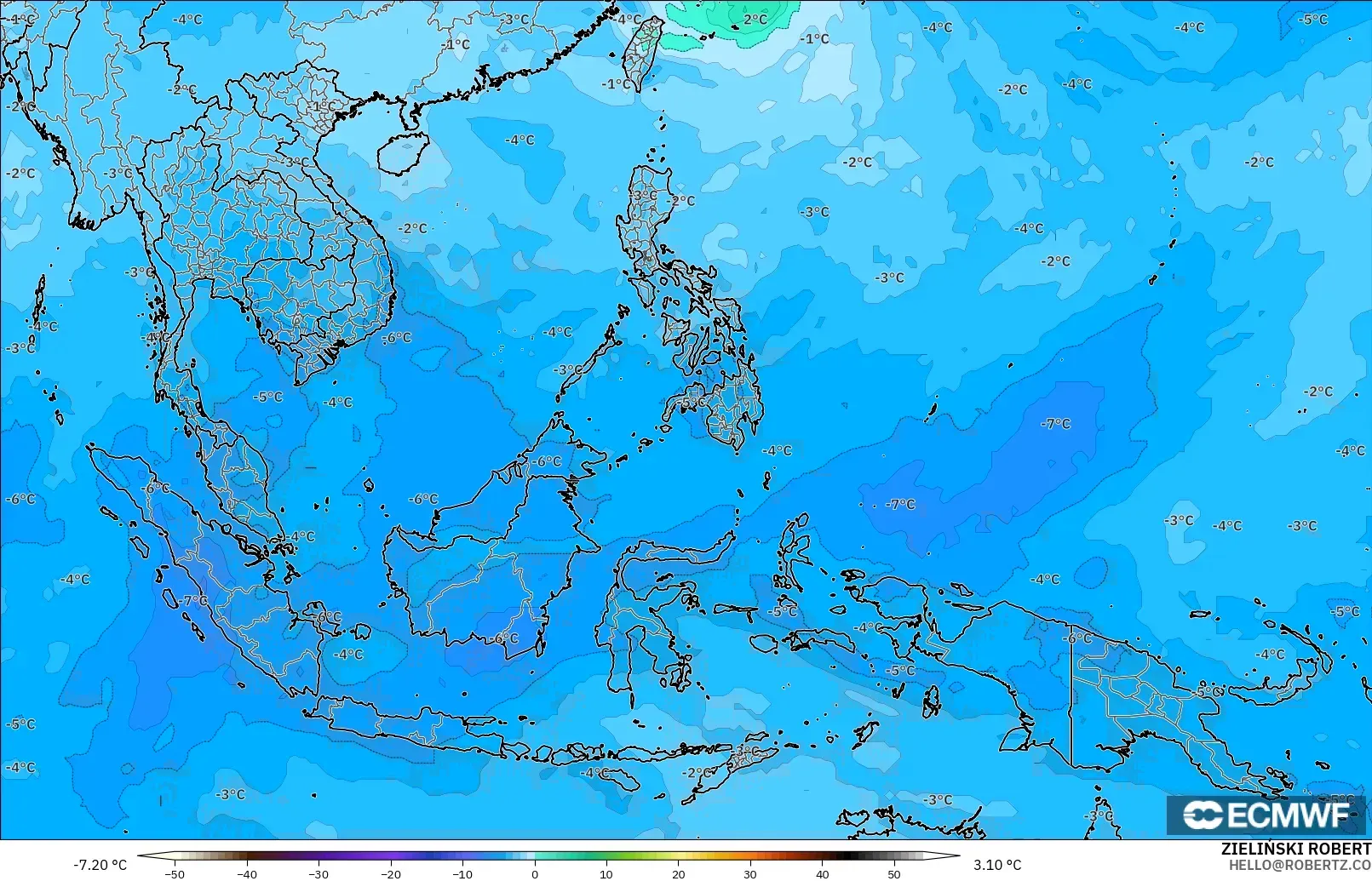 ECMWF IFS 0.25° modelo - Sudeste Asiático, Temperatura a 500 hPa