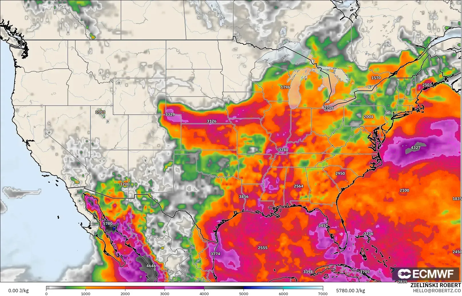 ECMWF IFS 0.25° modelo - Estados Unidos, CAPE