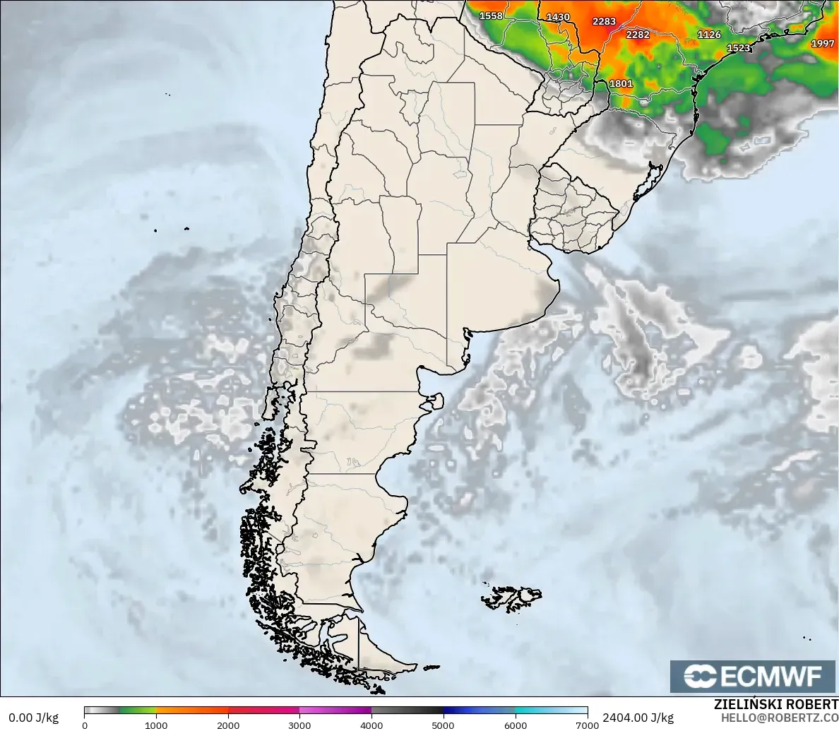 ECMWF IFS 0.25° modelo - Argentina, CAPE