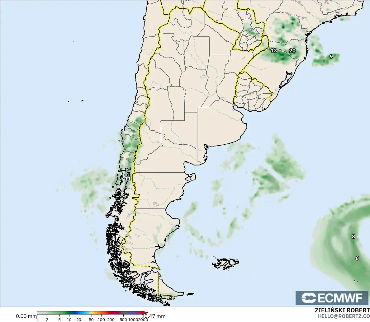 ECMWF IFS 0.25° modelo - Argentina, Acumulación de precipitación