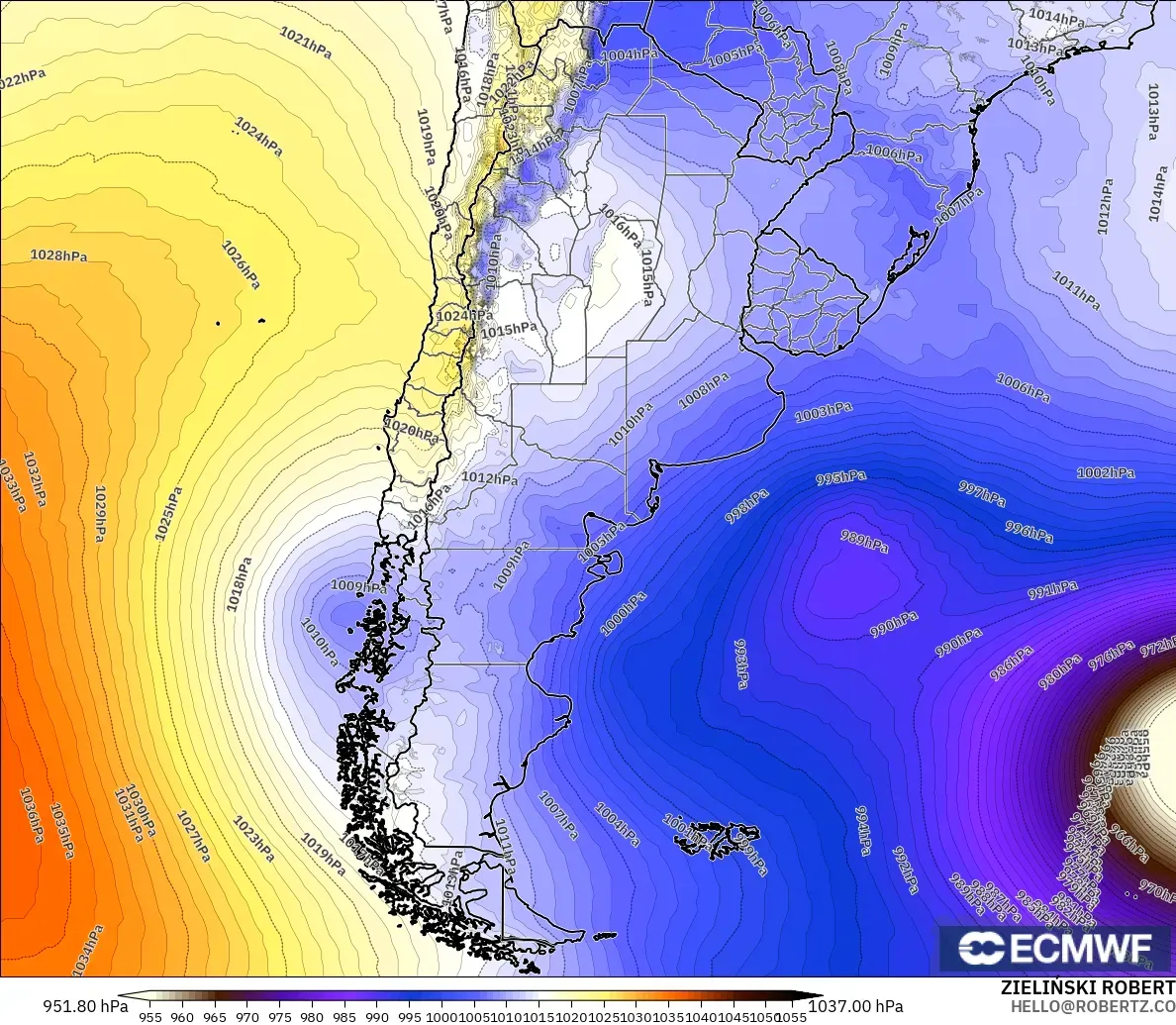 ECMWF IFS 0.25° modelo - Argentina, Presión