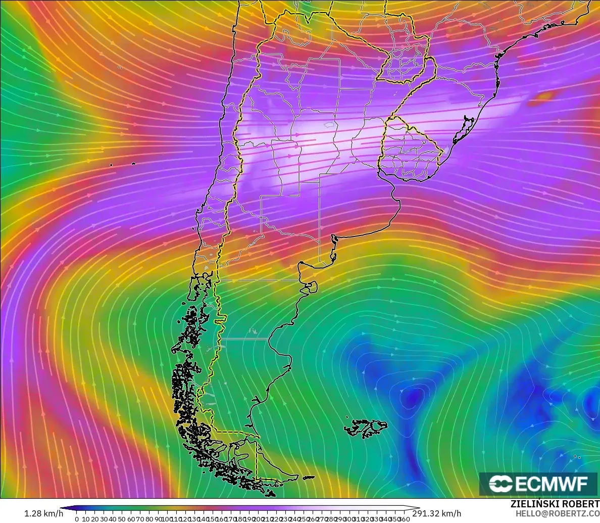 ECMWF IFS 0.25° modelo - Argentina, Viento a 300 hPa (corriente en chorro)