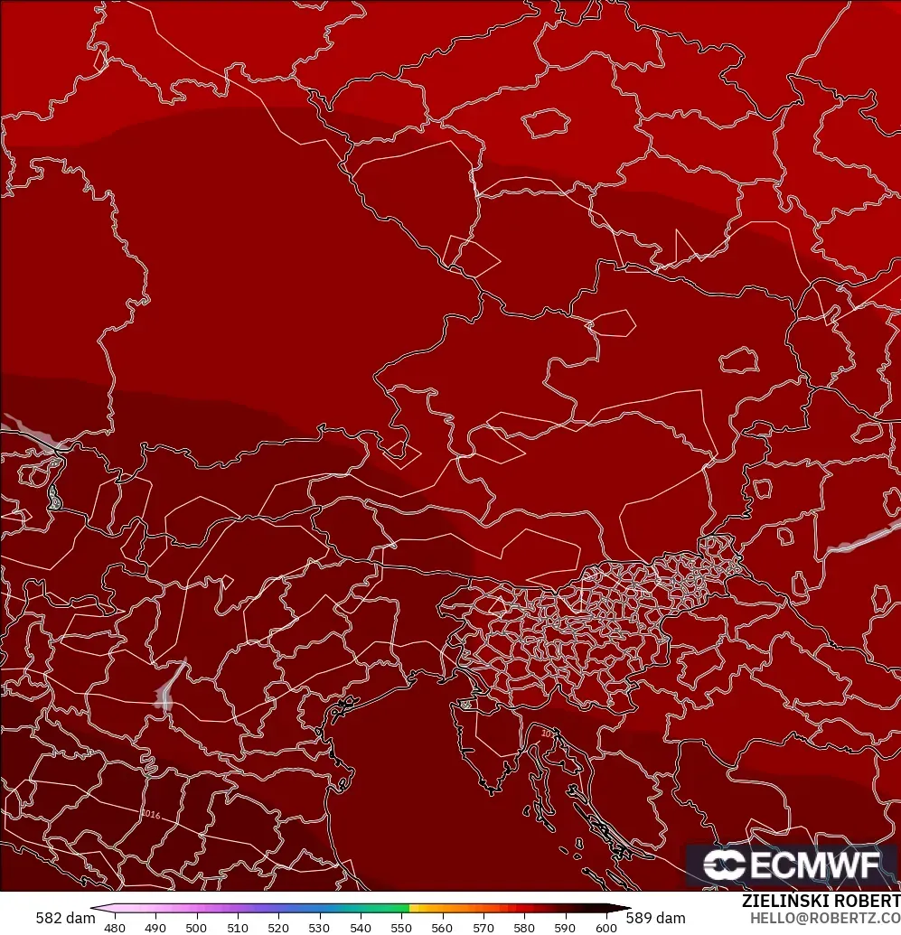 ECMWF IFS 0.25° modelo - Austria, Altura geopotencial a 500 hPa
