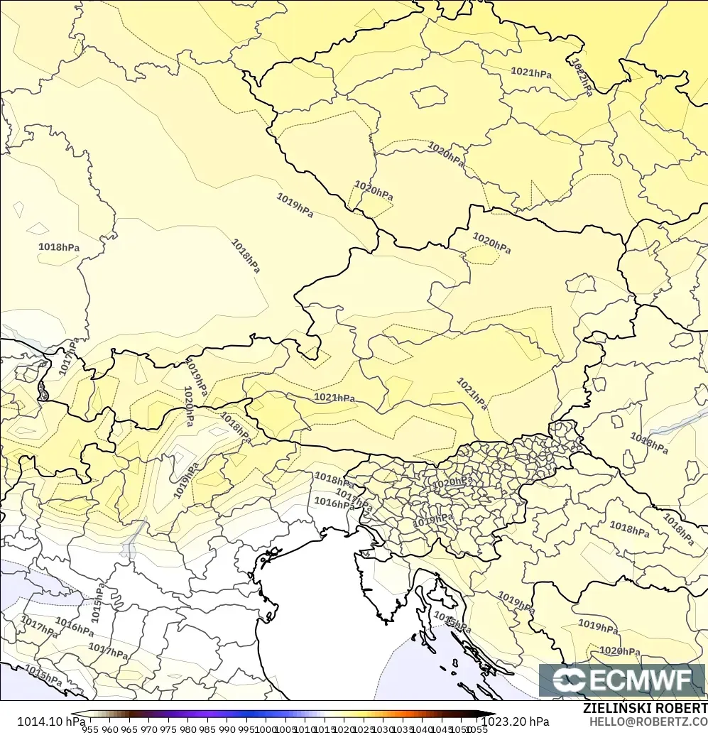 ECMWF IFS 0.25° modelo - Austria, Presión