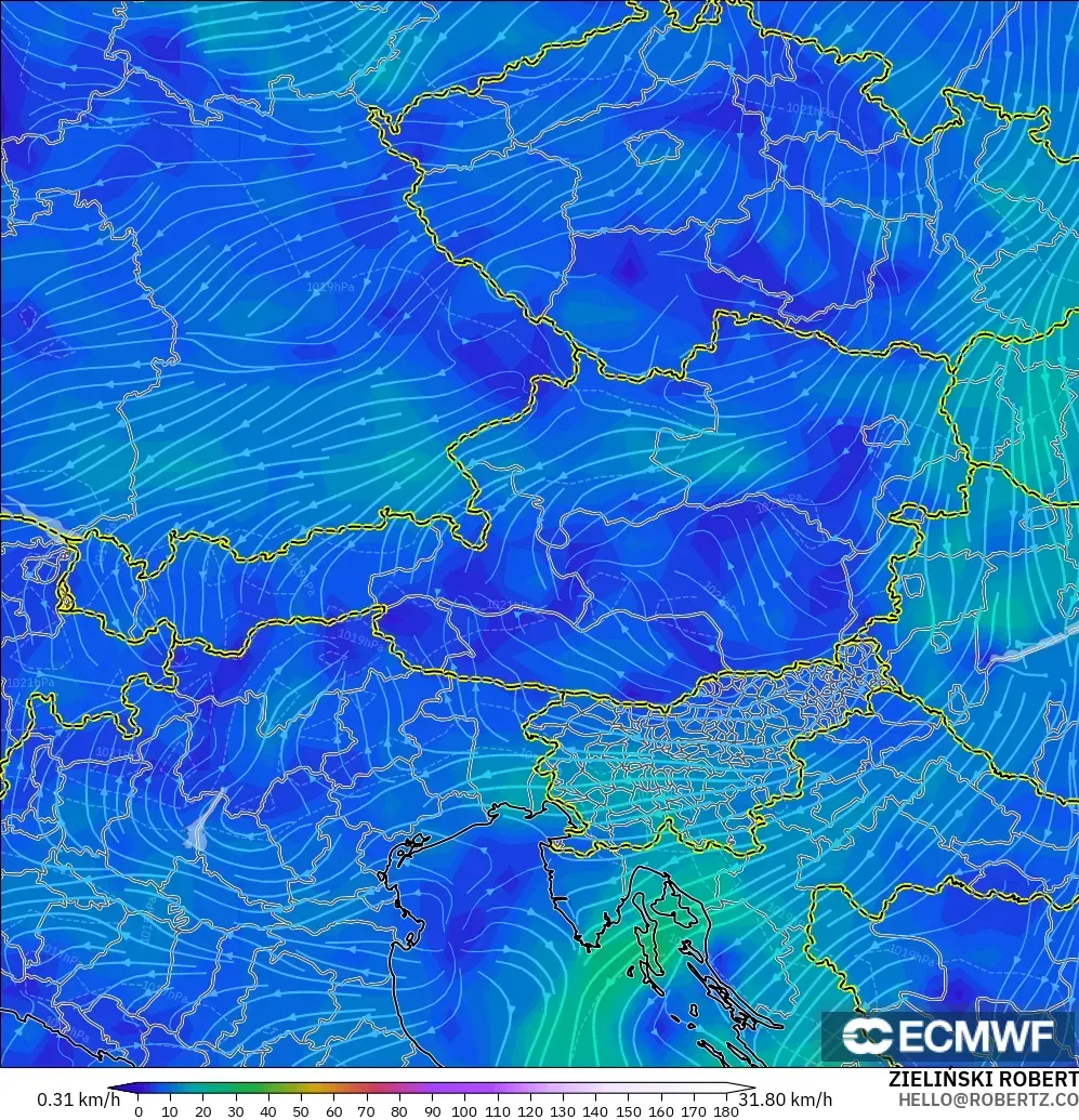 ECMWF IFS 0.25° modelo - Austria, Viento a 10 m