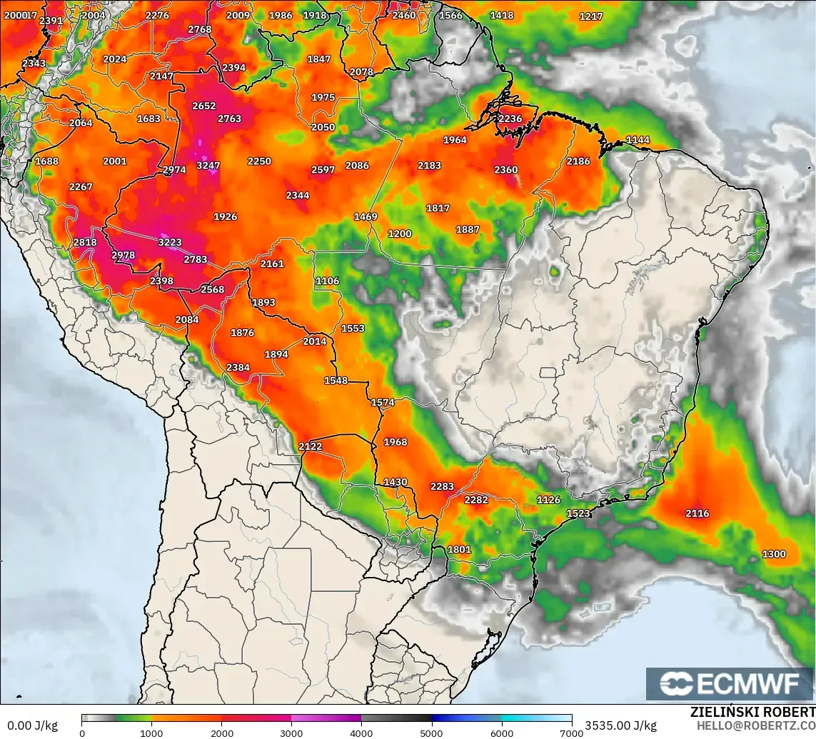 ECMWF IFS 0.25° modelo - Brasil, CAPE