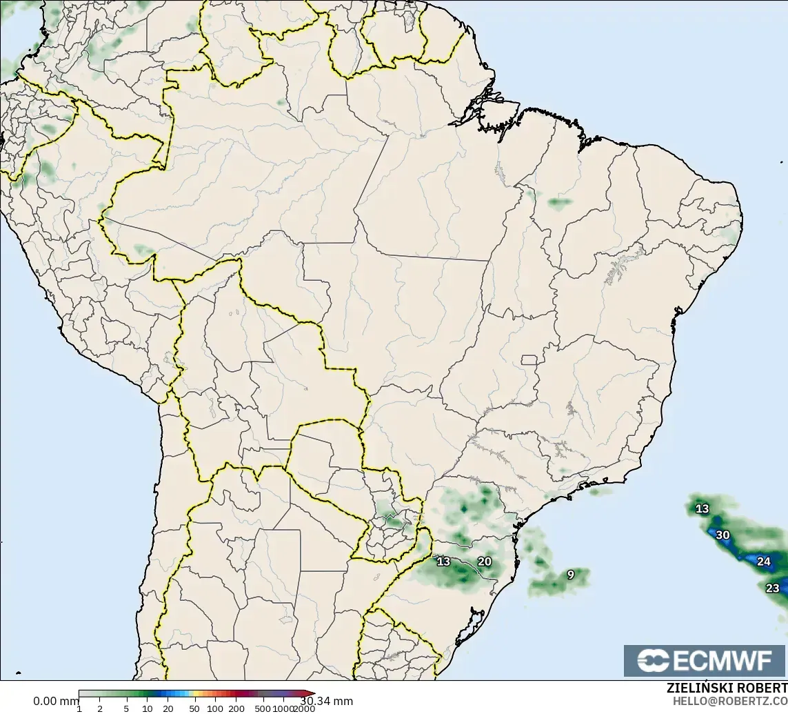 ECMWF IFS 0.25° modelo - Brasil, Acumulación de precipitación
