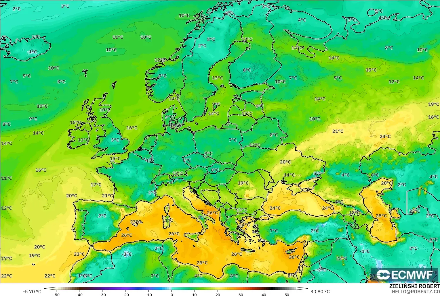 ECMWF IFS 0.25° modelo - Europa, Punto de rocío a 2 m