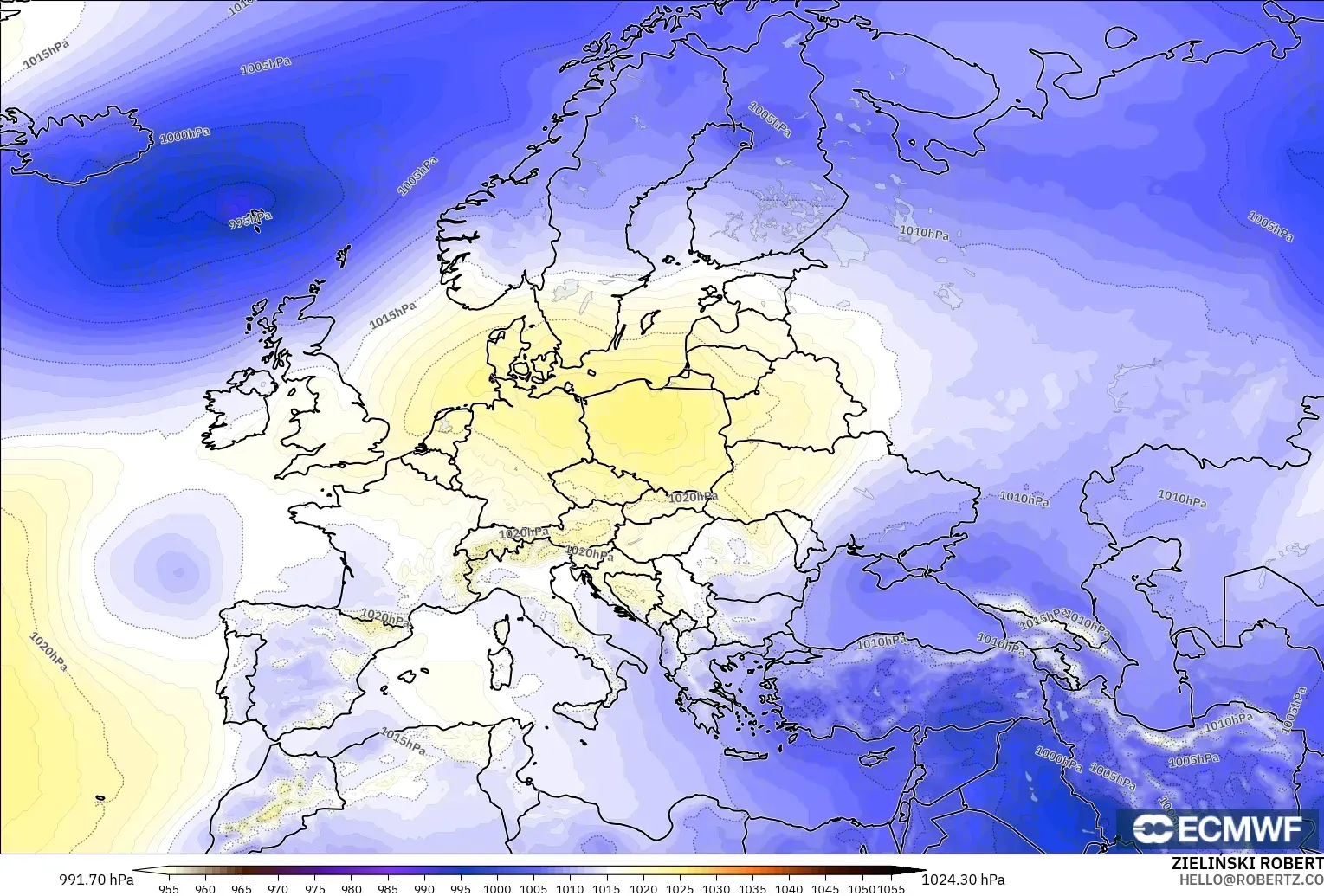 ECMWF IFS 0.25° modelo - Europa, Presión