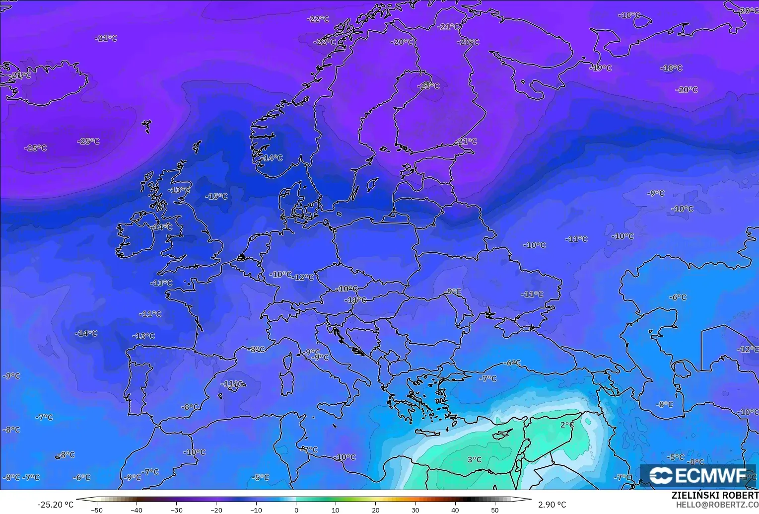 ECMWF IFS 0.25° modelo - Europa, Temperatura a 500 hPa