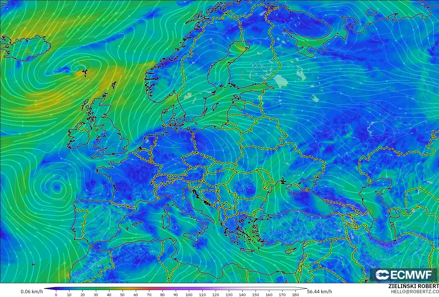 ECMWF IFS 0.25° modelo - Europa, Viento a 10 m