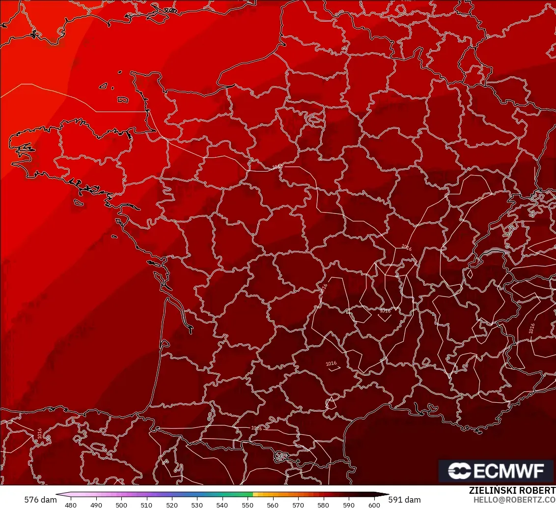 ECMWF IFS 0.25° modelo - Francia, Altura geopotencial a 500 hPa