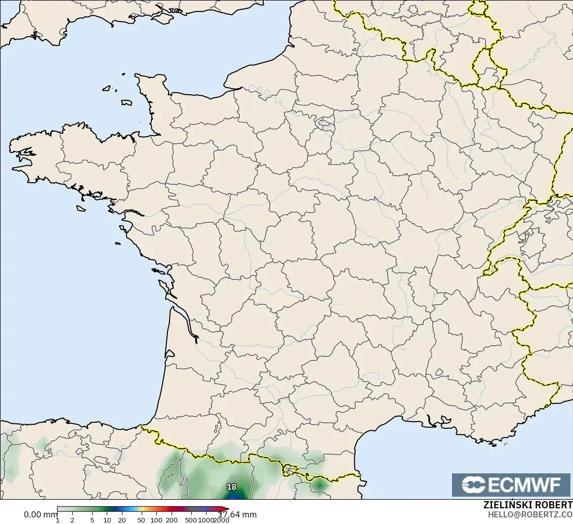 ECMWF IFS 0.25° modelo - Francia, Acumulación de precipitación