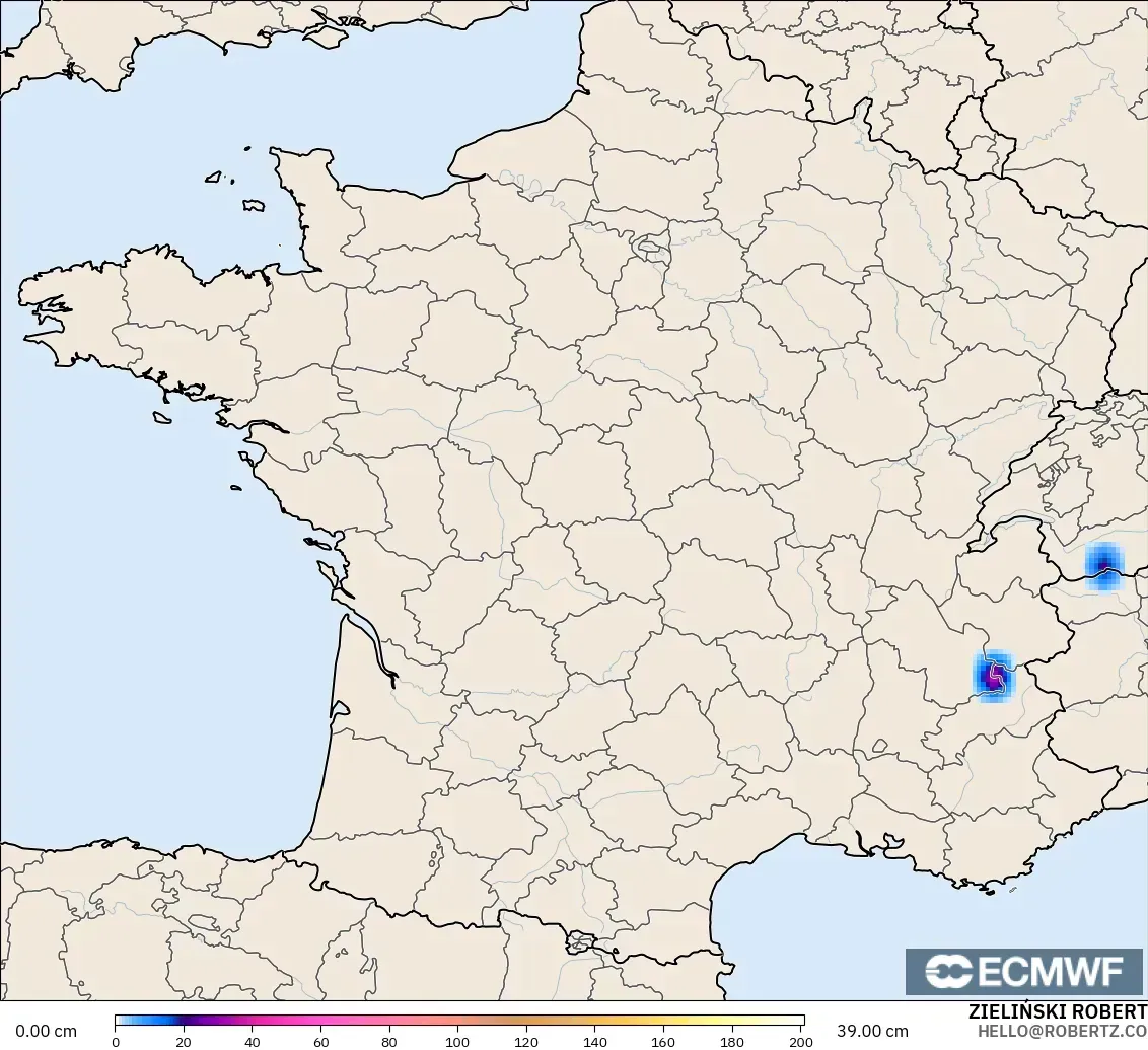 ECMWF IFS 0.25° modelo - Francia, Profundidad de nieve