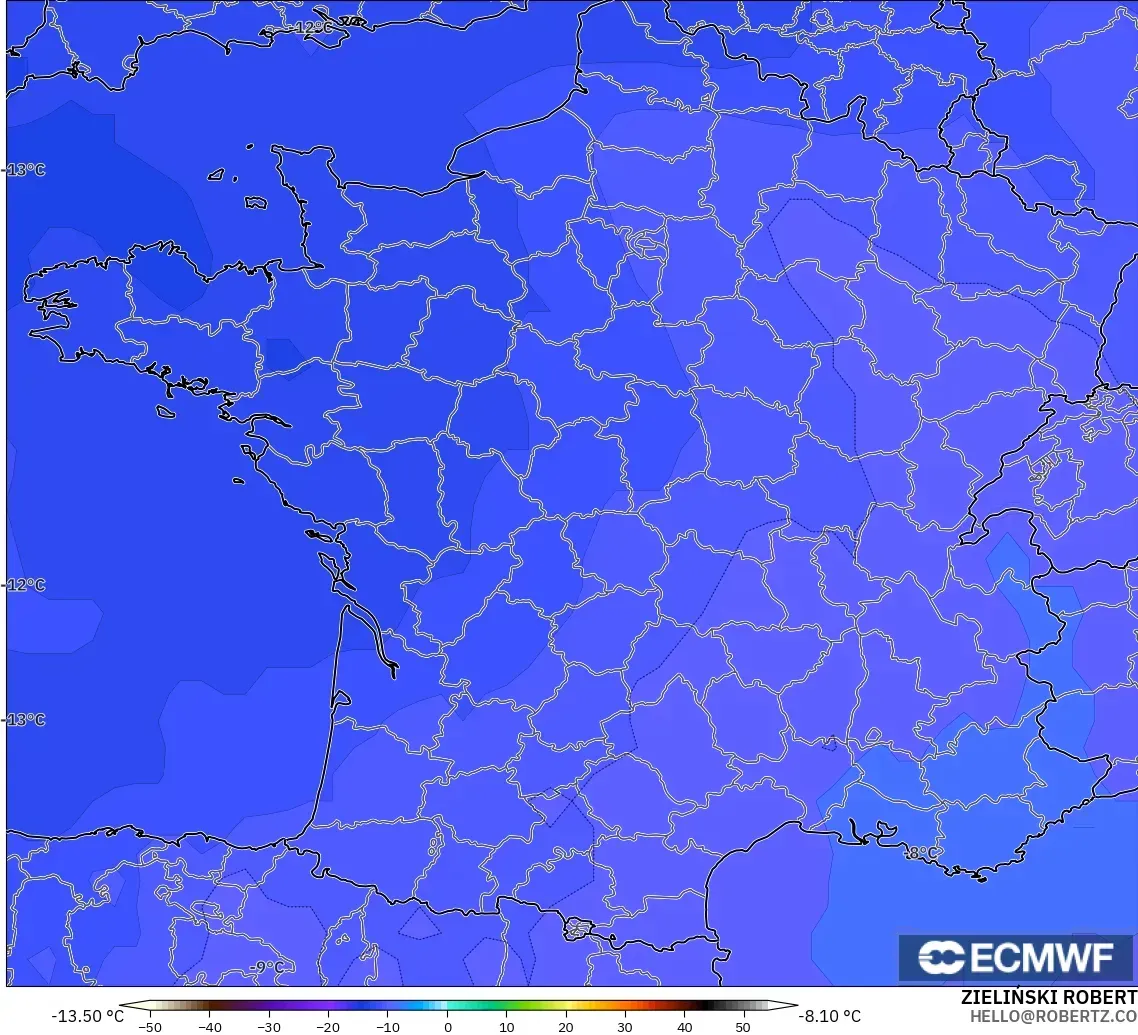 ECMWF IFS 0.25° modelo - Francia, Temperatura a 500 hPa