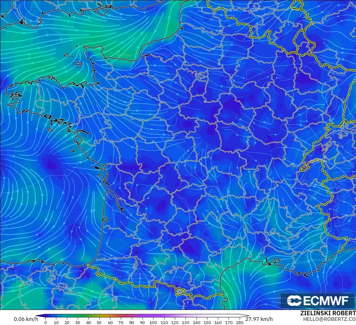 ECMWF IFS 0.25° modelo - Francia, Viento a 10 m