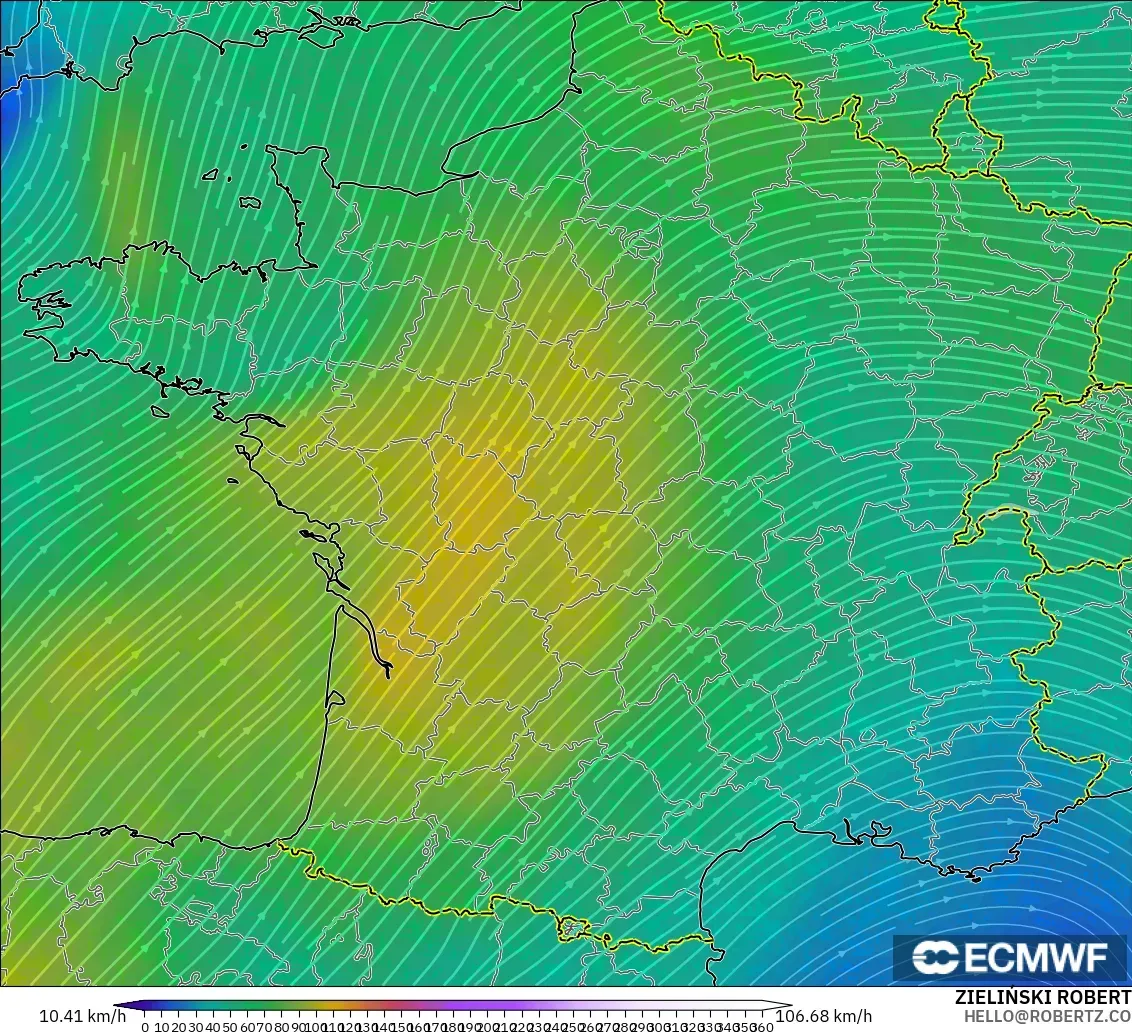ECMWF IFS 0.25° modelo - Francia, Viento a 300 hPa (corriente en chorro)
