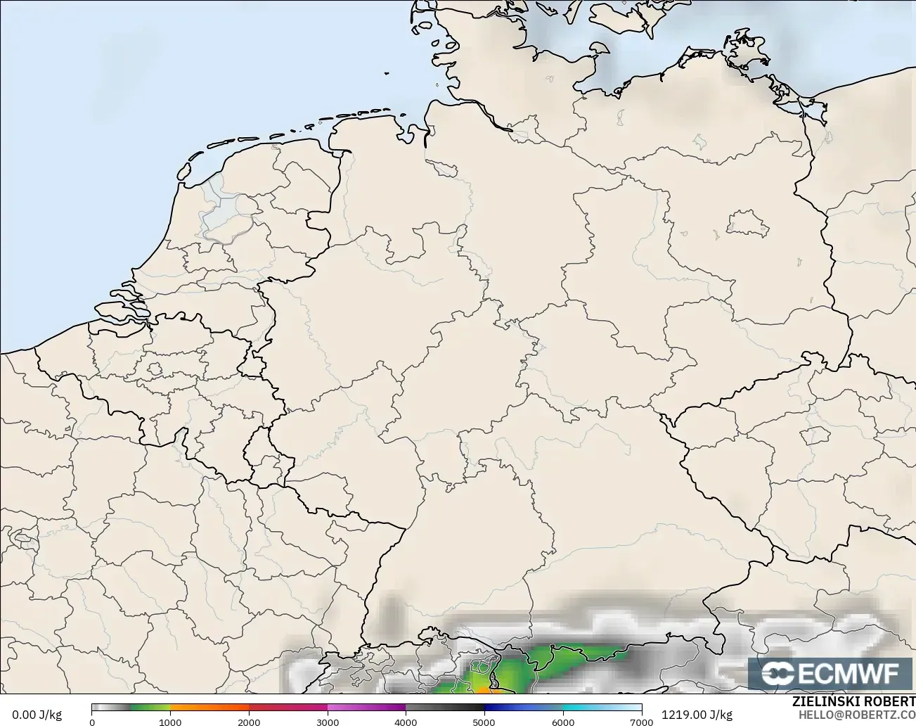 ECMWF IFS 0.25° modelo - Alemania, CAPE