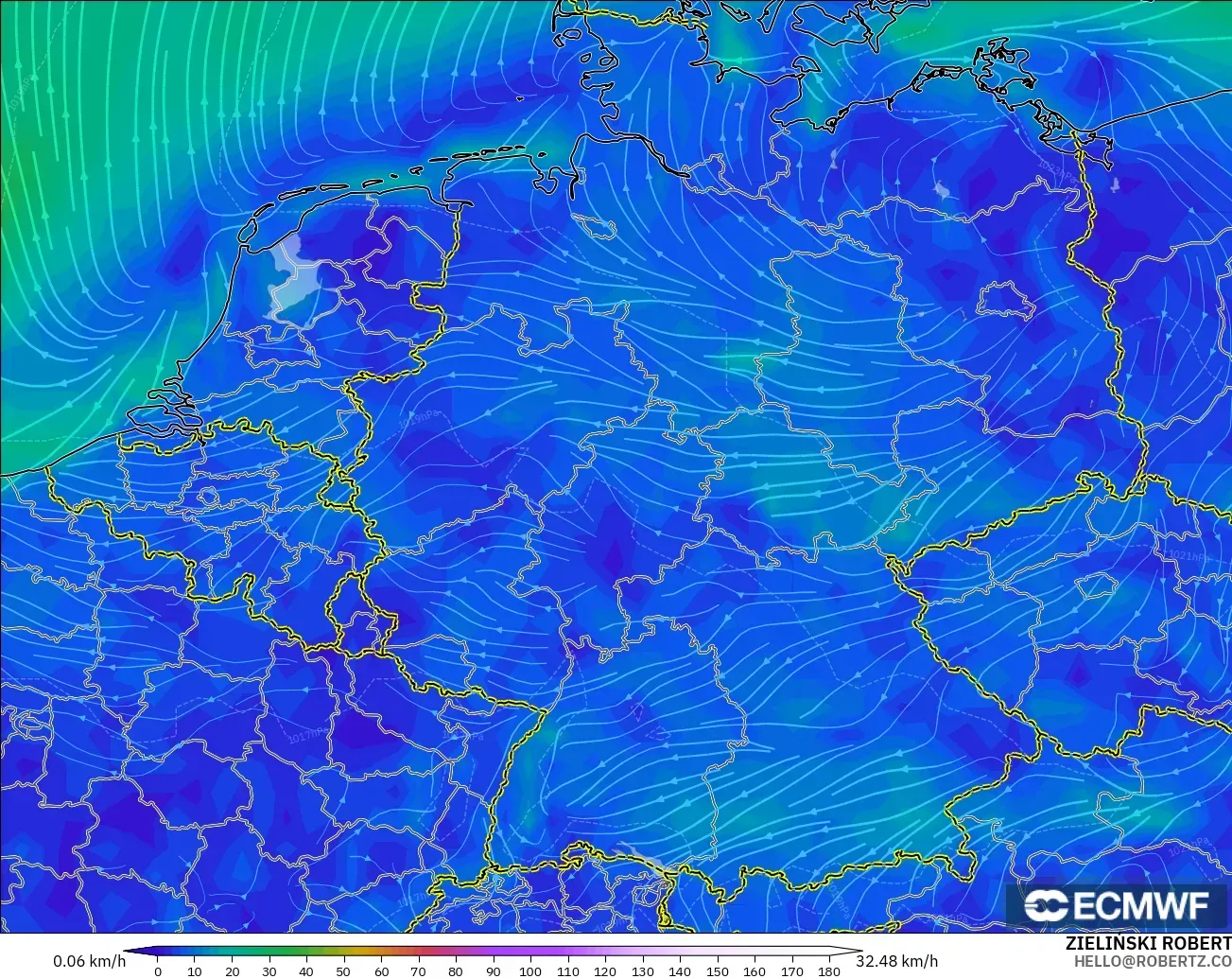 ECMWF IFS 0.25° modelo - Alemania, Viento a 10 m