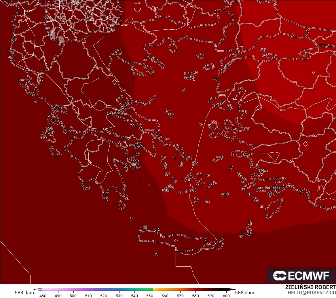 ECMWF IFS 0.25° modelo - Grecia, Altura geopotencial a 500 hPa