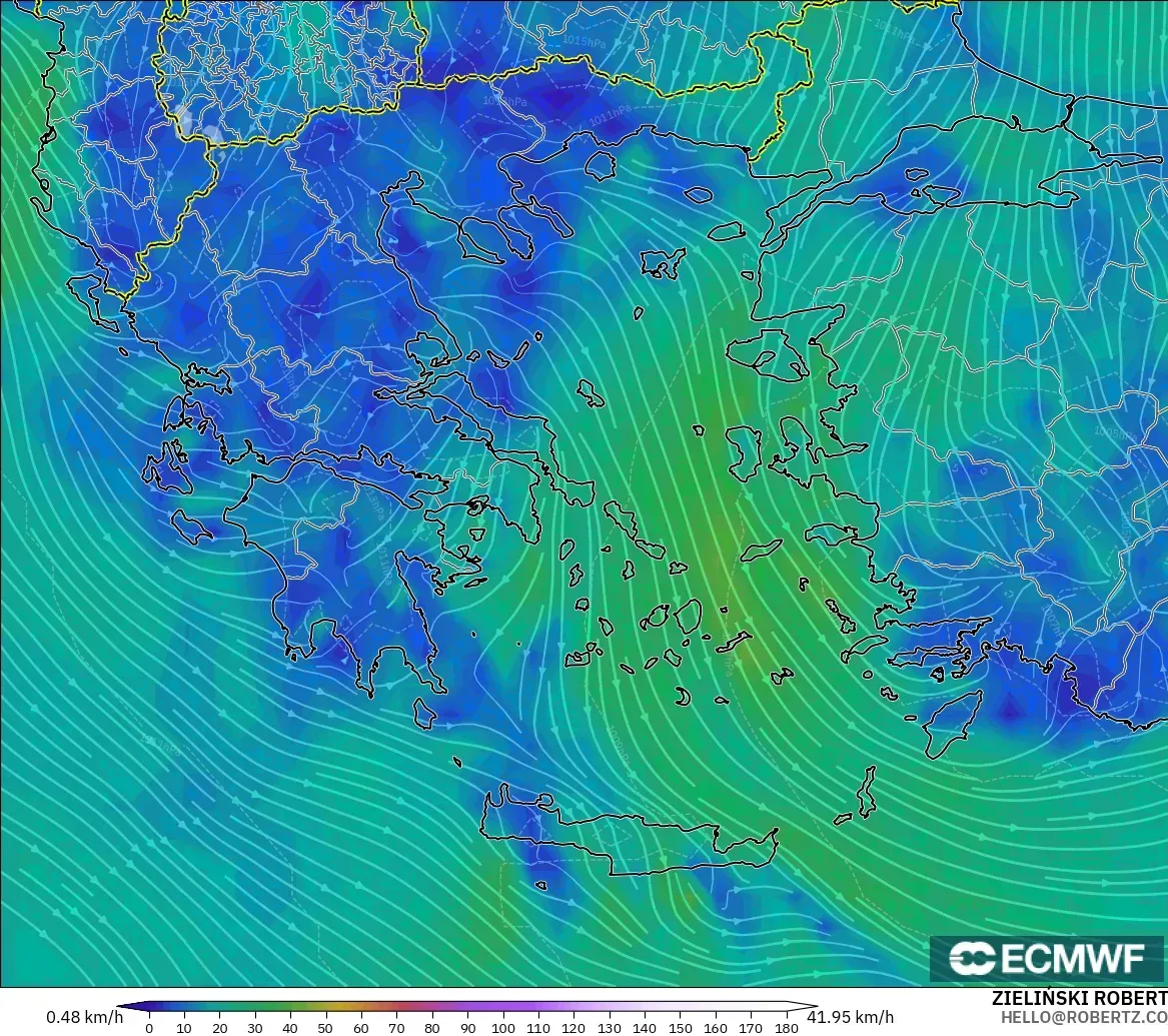 ECMWF IFS 0.25° modelo - Grecia, Viento a 10 m